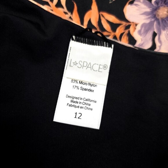 LSPACE Topanga Lace Up One-Piece Swimsuit in Forget Me Not Black Floral Print 12 - Picture 12 of 12